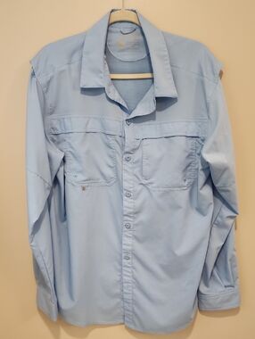 Mojo Sportswear Company Long Sleeve Technical Fishing Shirt Button Up Blue sz Lg